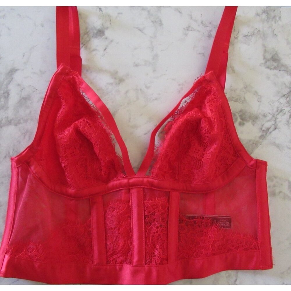 Victorias‎ Secret Bra S Red Lace Longline Very Sexy Wire Free Bustier